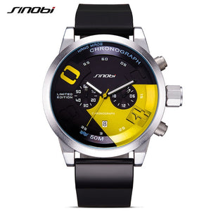 SINOBI Top Luxury brand Chronograph Quartz Watch Men's Sports Wristwatch Rubber Luxury Brand Clock Male Geneva Timer Relogio - Watch’store
