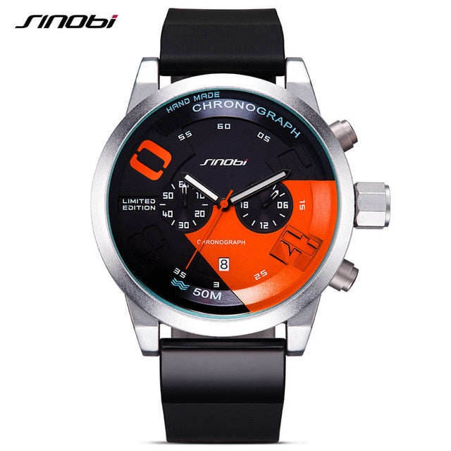 SINOBI Top Luxury brand Chronograph Quartz Watch Men's Sports Wristwatch Rubber Luxury Brand Clock Male Geneva Timer Relogio - Watch’store