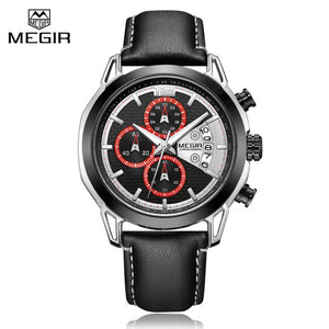 Fashion Men Sport Watches MEGIR Waterproof Chronograh Men Luxury Military Quartz Wrist Watch Casual Leather Strap Business Watch - Watch’store