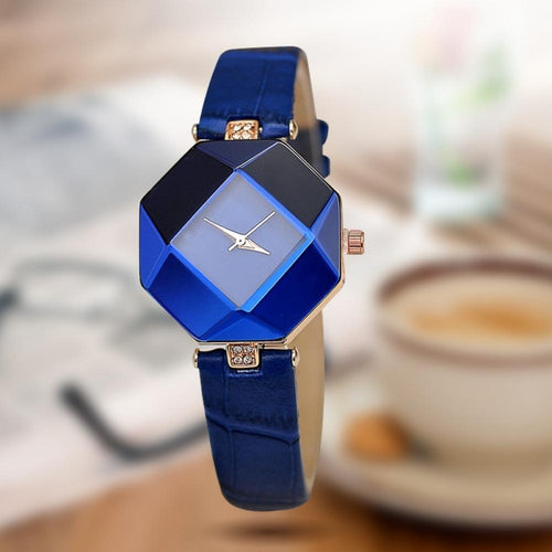 Women Watches Gem Cut Geometry Crystal Leather Quartz - Watch’store