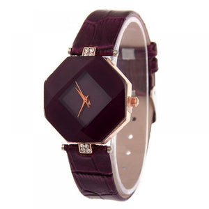 Women Watches Gem Cut Geometry Crystal Leather Quartz - Watch’store